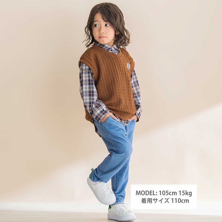 【お揃い】タータンチェックシャツ＋ケーブルジャガードベストセット(90~130c… | Noeil aime BeBe | 詳細画像2 