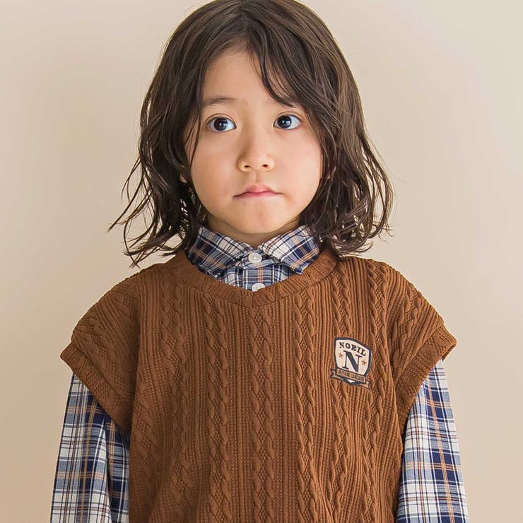 【お揃い】タータンチェックシャツ＋ケーブルジャガードベストセット(90~130c… | Noeil aime BeBe | 詳細画像3 