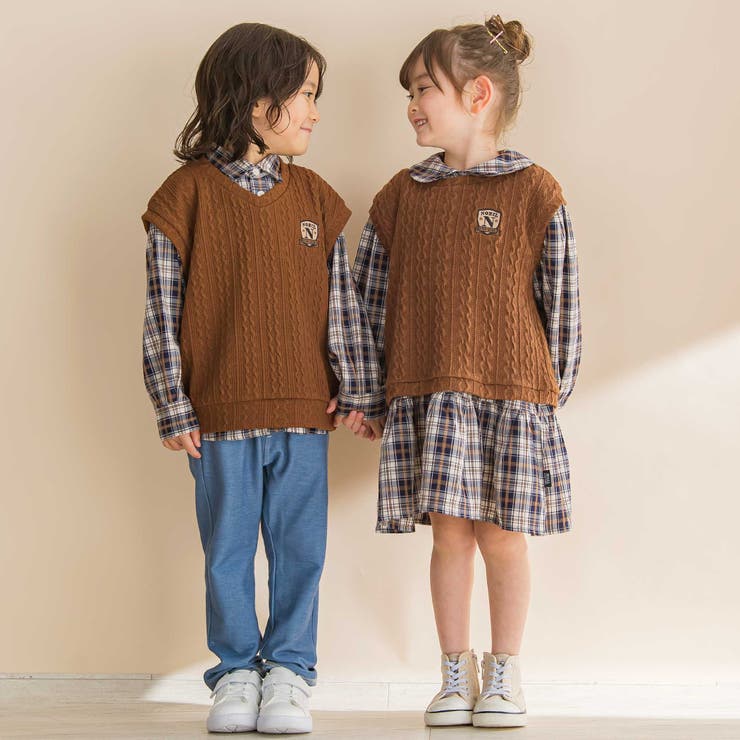 タータンチェックワンピース＋ケーブルジャガードベストセット | Noeil aime BeBe | 詳細画像6 