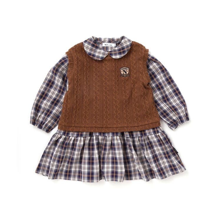 タータンチェックワンピース＋ケーブルジャガードベストセット | Noeil aime BeBe | 詳細画像8 