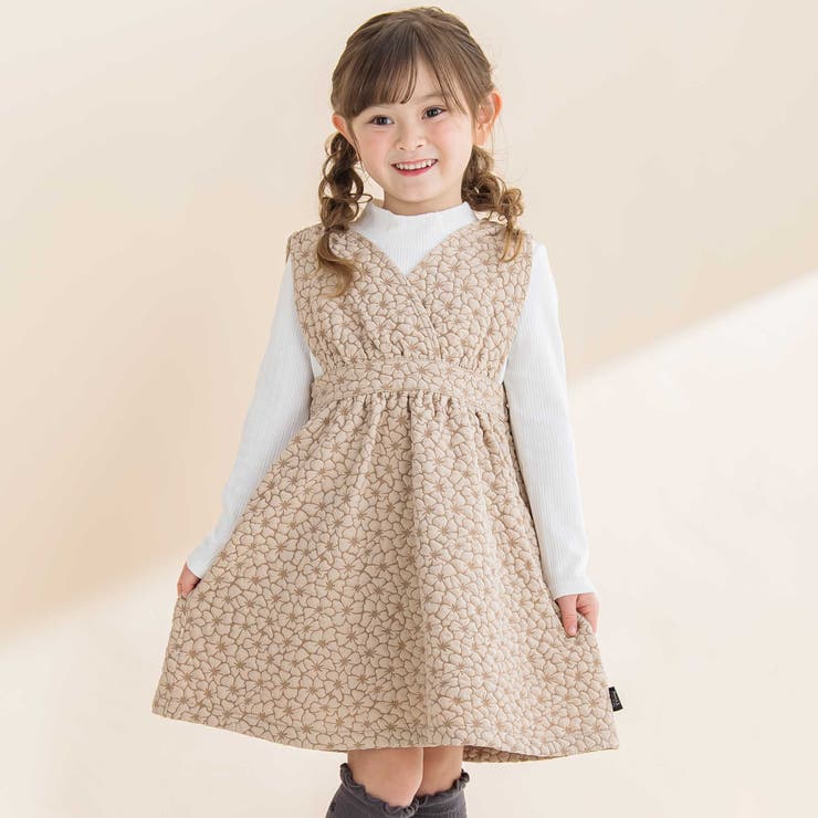 ベージュ | 【お揃い】花柄ふくれJQジャンパースカート(90~130cm) | Noeil aime BeBe