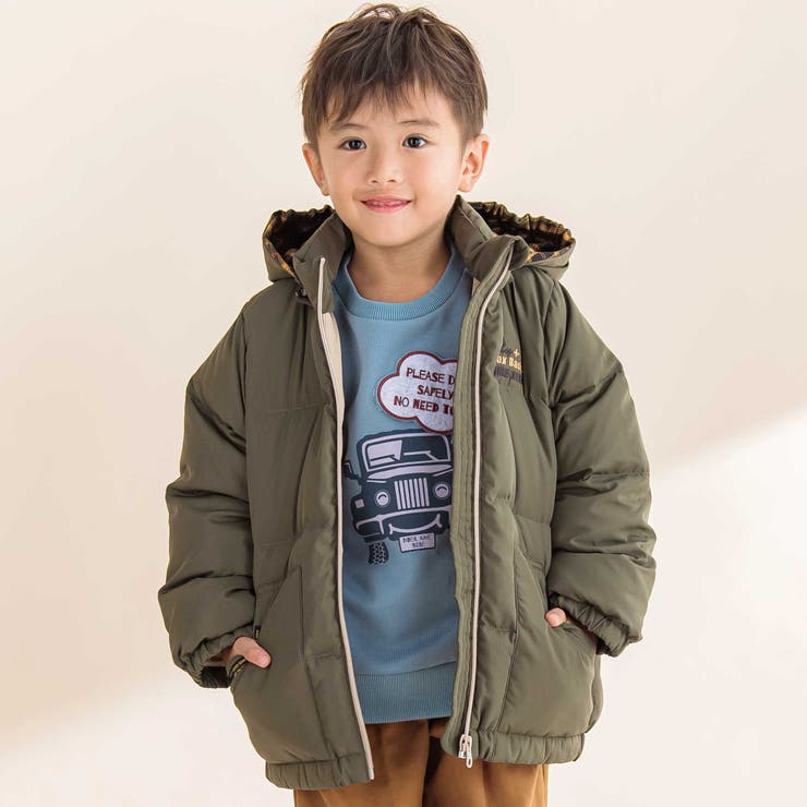 グリーン | 取り外せるフード付きタフタダウンジャケット(90~130cm) | Noeil aime BeBe