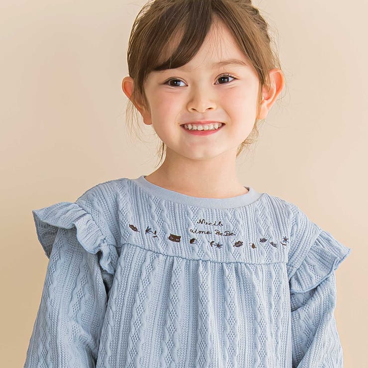 【お揃い】ケーブルJQ袖フリル付きトレーナー(80~130cm) | Noeil aime BeBe | 詳細画像3 