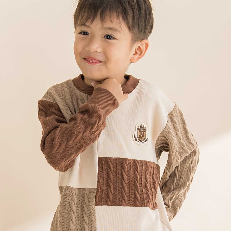 飛び裏毛ｘケーブルJQニットブロック切り替えトレーナー | Noeil aime BeBe | 詳細画像3 