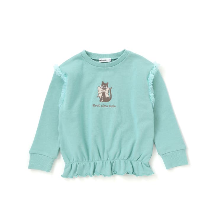 グリーン | TC裏毛ネコ刺しゅうチュール付きトレーナー(80~130cm) | Noeil aime BeBe