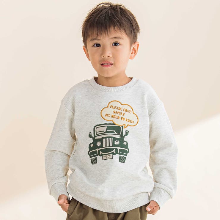 オフホワイト | TC裏毛車パッチ刺しゅうトレーナー(80~130cm) | Noeil aime BeBe