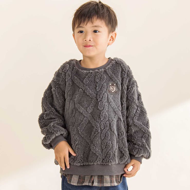 【お揃い】ケーブルボアｘタータンチェックトレーナー(80~130cm) | Noeil aime BeBe | 詳細画像1 