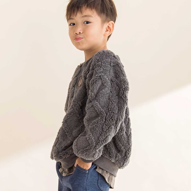 【お揃い】ケーブルボアｘタータンチェックトレーナー(80~130cm) | Noeil aime BeBe | 詳細画像3 