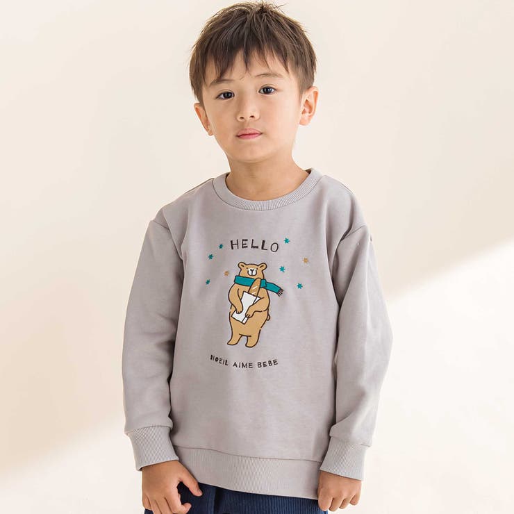 裏毛起毛クマプリントトレーナー(80~130cm) | Noeil aime BeBe | 詳細画像1 