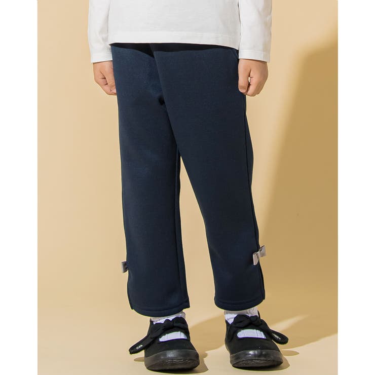 ネイビー | 裾 リボン 付き ダブル フェイス ８分丈 パンツ (80~130cm) | Noeil aime BeBe