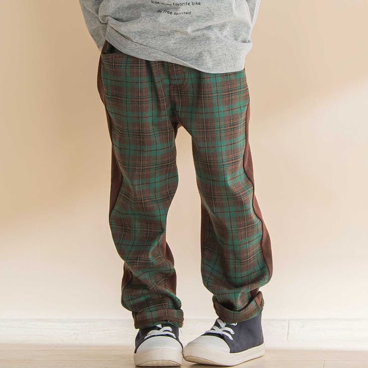 グリーン系 | タータンチェックｘインレイ切り替えパンツ(80~130cm) | Noeil aime BeBe