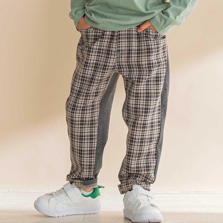 ベージュ系 | タータンチェックｘインレイ切り替えパンツ(80~130cm) | Noeil aime BeBe