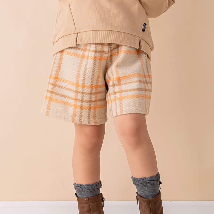 オレンジ系 | モッサチェックキュロットスカート(90~130cm) | Noeil aime BeBe