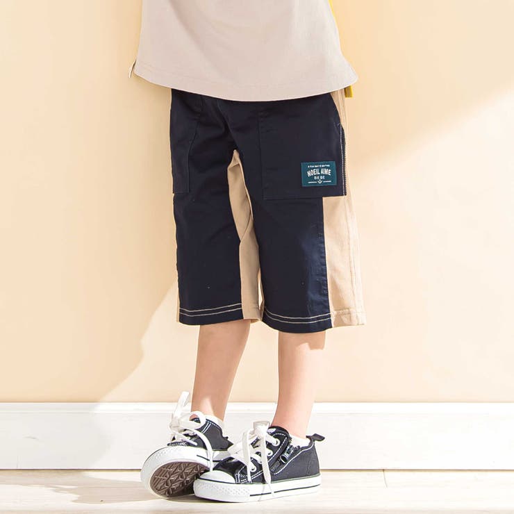 ネイビー系 | ストレッチツイル切り替えハーフパンツ(80~130cm) | Noeil aime BeBe