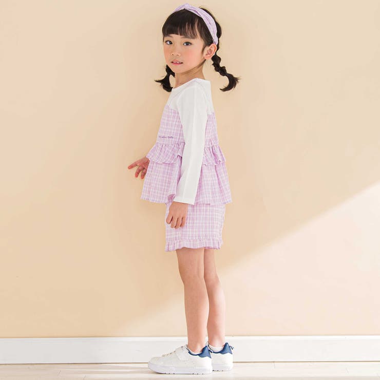 【お揃い】ワッシャーチェック裾フリルパンツ(90~130cm) | Noeil aime BeBe | 詳細画像4 