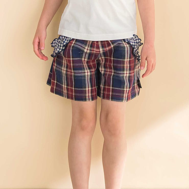 ボルドー系 | 【お揃い】花柄チェックポケットフリルキュロット(90~130cm) | Noeil aime BeBe