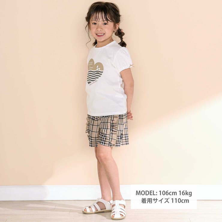 【お揃い】チェック柄ボーダー柄フリル付きショートパンツ(90~130cm) | Noeil aime BeBe | 詳細画像4 