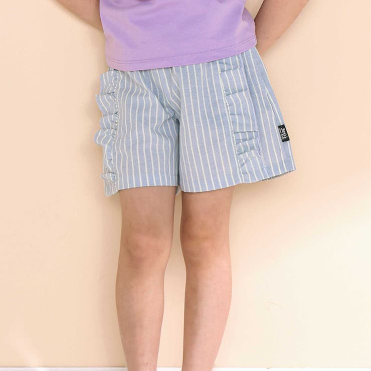 ブルー系 | 【お揃い】チェック柄ボーダー柄フリル付きショートパンツ(90~130cm) | Noeil aime BeBe