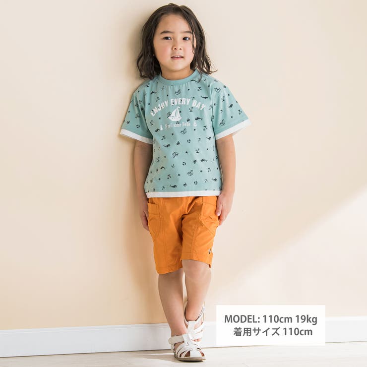 ヨット総柄プリントTシャツ(80~130cm)[品番：BEBK0006667]｜Noeil aime