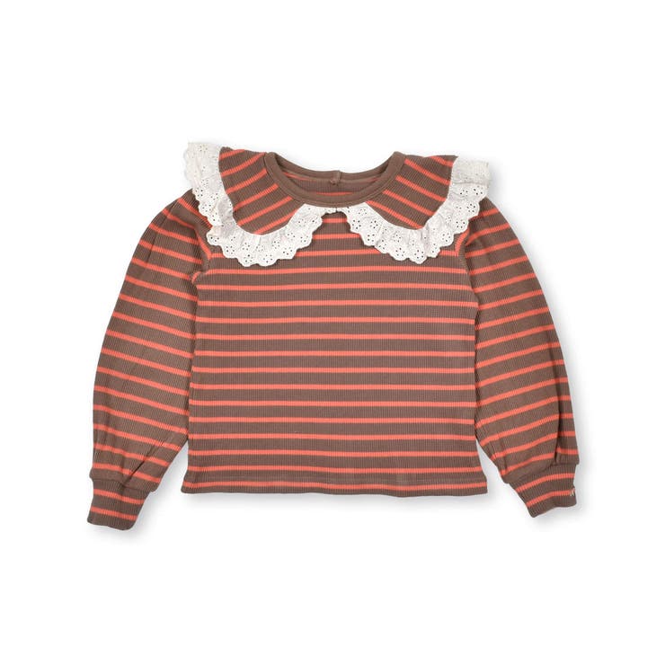 ブラウン系 | フラットカラーボーダーブラウスTシャツ(80~130cm) | Noeil aime BeBe