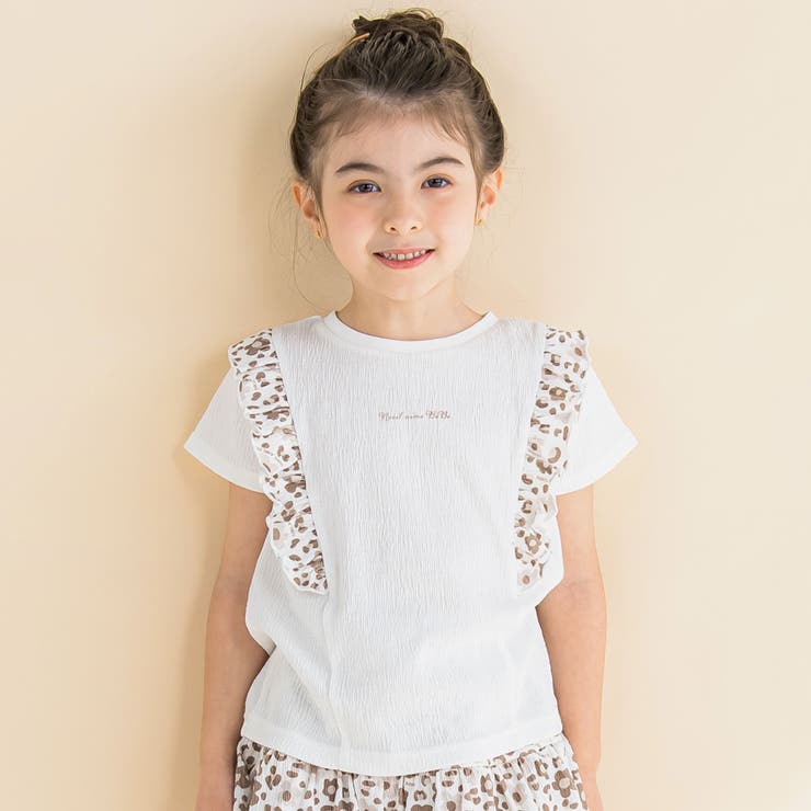 【Chloe】 激レア 海外限定 ギピュールレース付 Tシャツ ヘビ 白 クレープヒョウ柄フリル付きTシャツ(80~130cm)[品番