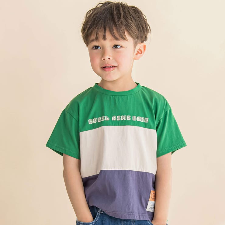 グリーン系 | 配色切り替えBIGTシャツ(80~130cm) | Noeil aime BeBe