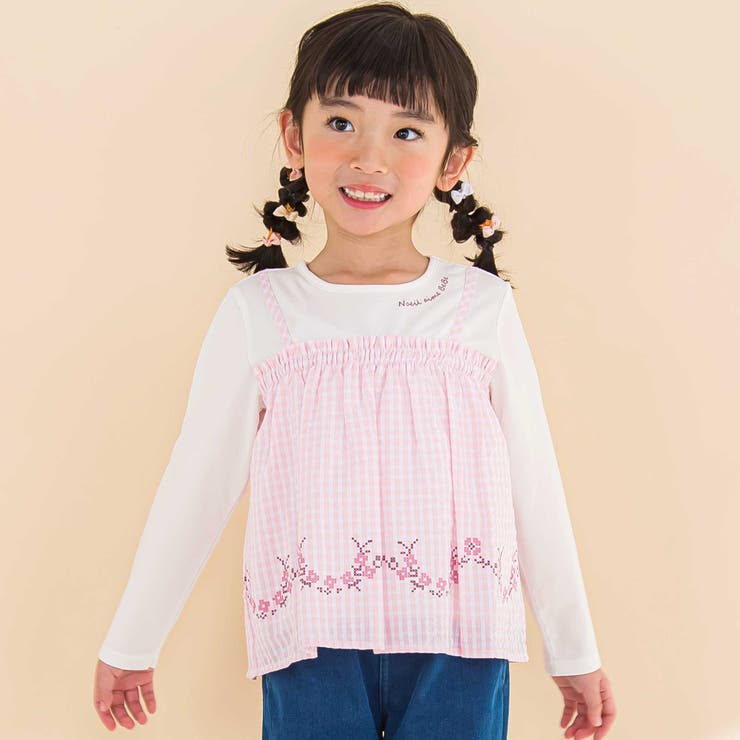 キャミ重ね着風刺しゅうTシャツ(80~130cm) | Noeil aime BeBe | 詳細画像1 