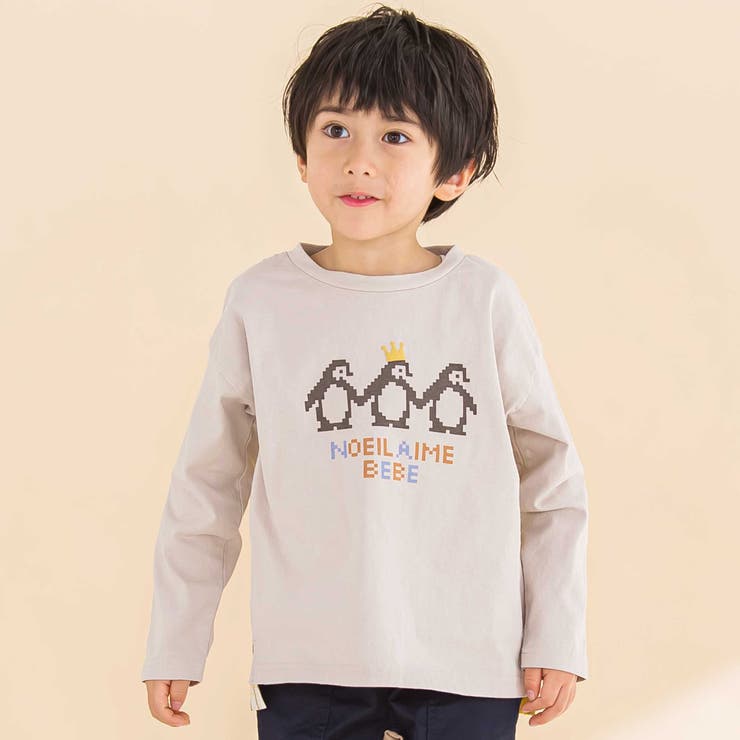 天竺切り替えビットペンギンプリントTシャツ(80~130cm)[品番
