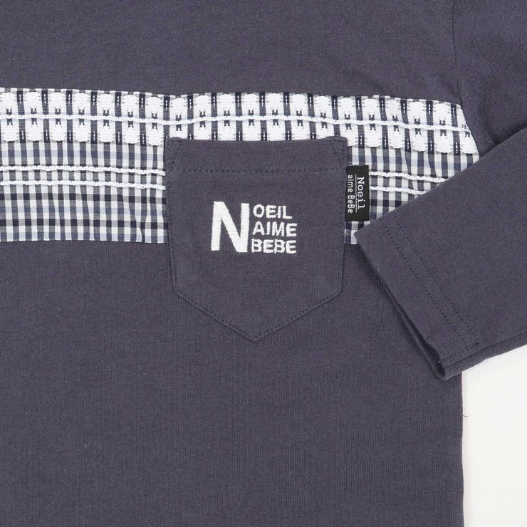 【お揃い】天竺ギンガムJQ切り替えTシャツ(80~130cm) | Noeil aime BeBe | 詳細画像9 