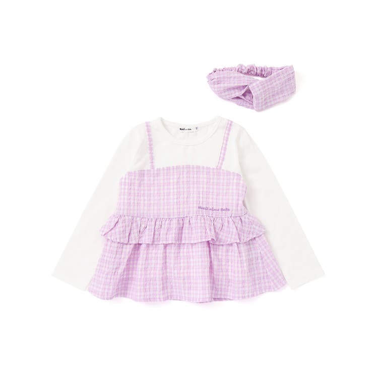 【お揃い】ワッシャーチェックキャミ重ね着風長袖Tシャツ(80~130cm) | Noeil aime BeBe | 詳細画像10 