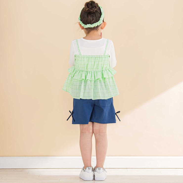 【お揃い】ワッシャーチェックキャミ重ね着風長袖Tシャツ(80~130cm) | Noeil aime BeBe | 詳細画像3 