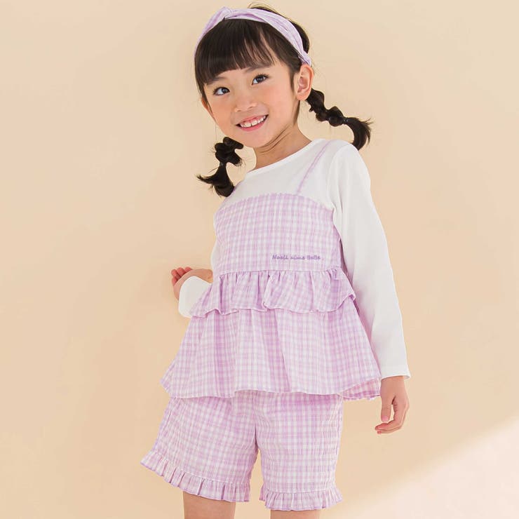 【お揃い】ワッシャーチェックキャミ重ね着風長袖Tシャツ(80~130cm) | Noeil aime BeBe | 詳細画像7 