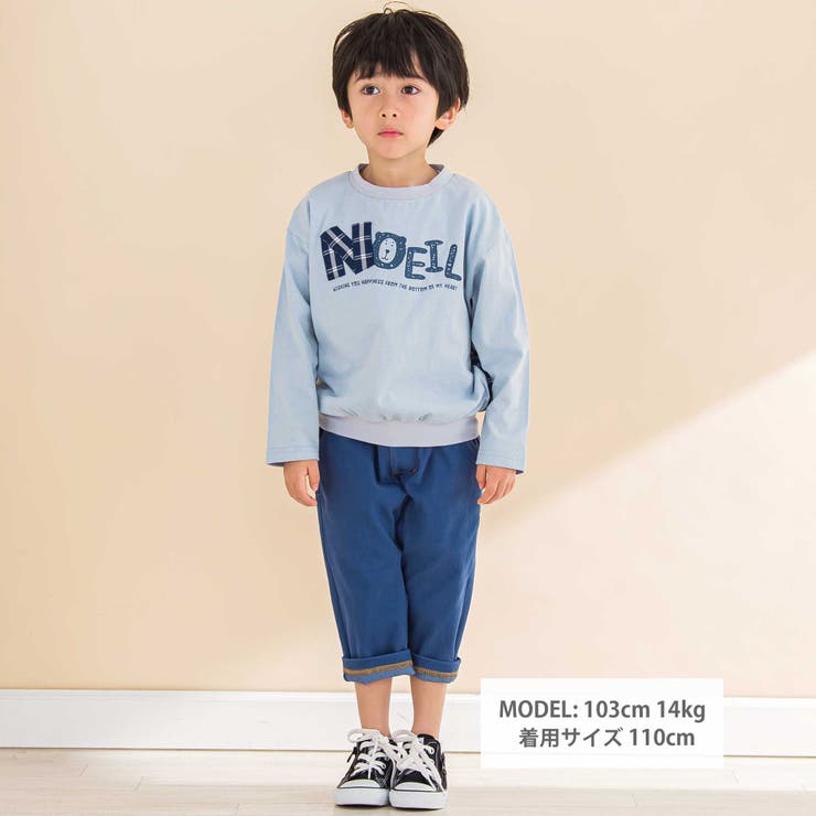 天竺チェックロゴ長袖Tシャツ(80~130cm) | Noeil aime BeBe | 詳細画像2 