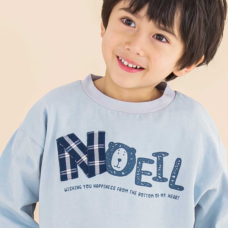 天竺チェックロゴ長袖Tシャツ(80~130cm) | Noeil aime BeBe | 詳細画像3 