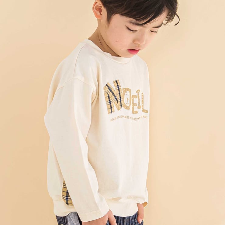 天竺チェックロゴ長袖Tシャツ(80~130cm) | Noeil aime BeBe | 詳細画像5 