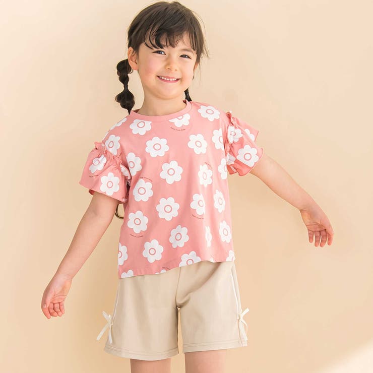 【お揃い】花柄プリント天竺半袖Tシャツ(80~130cm) | Noeil aime BeBe | 詳細画像6 