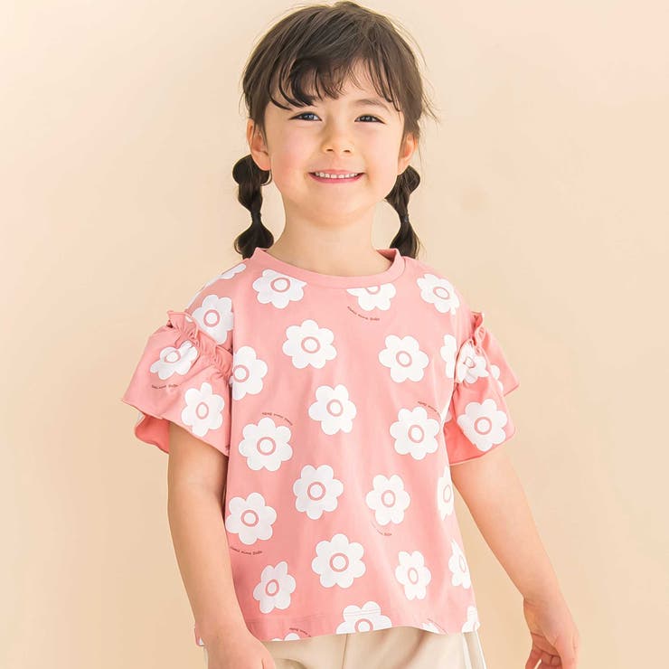 ピンク系 | 【お揃い】花柄プリント天竺半袖Tシャツ(80~130cm) | Noeil aime BeBe