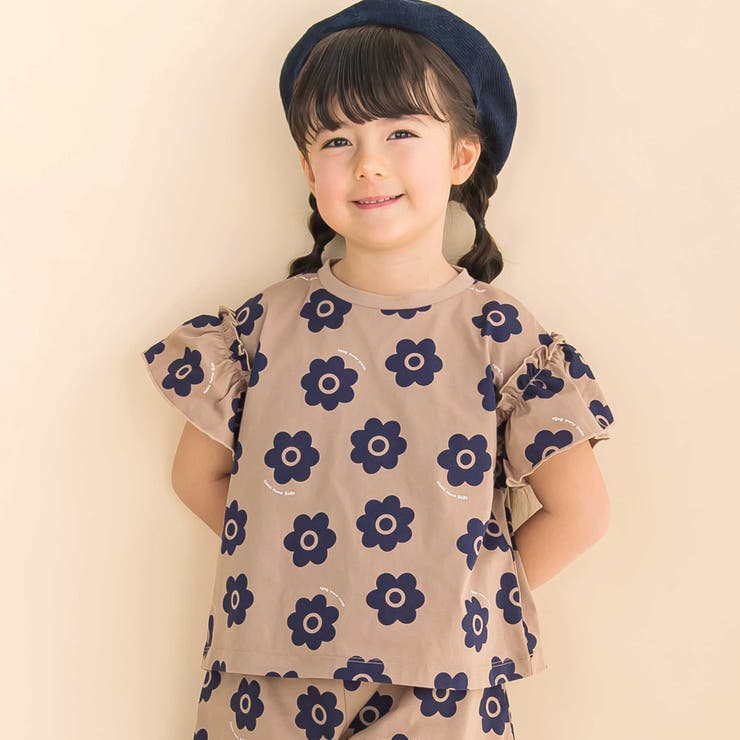 ブラウン系 | 【お揃い】花柄プリント天竺半袖Tシャツ(80~130cm) | Noeil aime BeBe