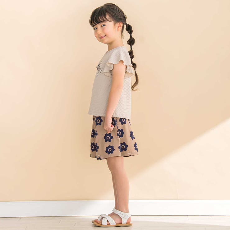 フレアスリーブお花プリント半袖Tシャツ(80~130cm) | Noeil aime BeBe | 詳細画像4 