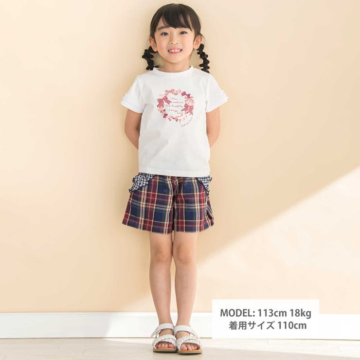 天竺袖フリルリボンプリント半袖Tシャツ(80~130cm) | Noeil aime BeBe | 詳細画像2 