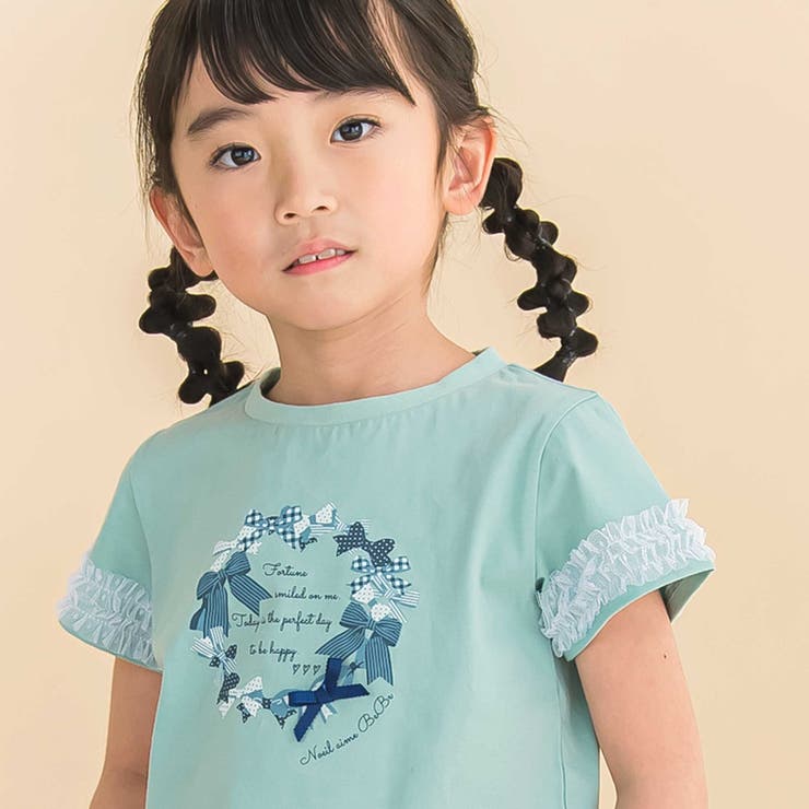 天竺袖フリルリボンプリント半袖Tシャツ(80~130cm) | Noeil aime BeBe | 詳細画像4 