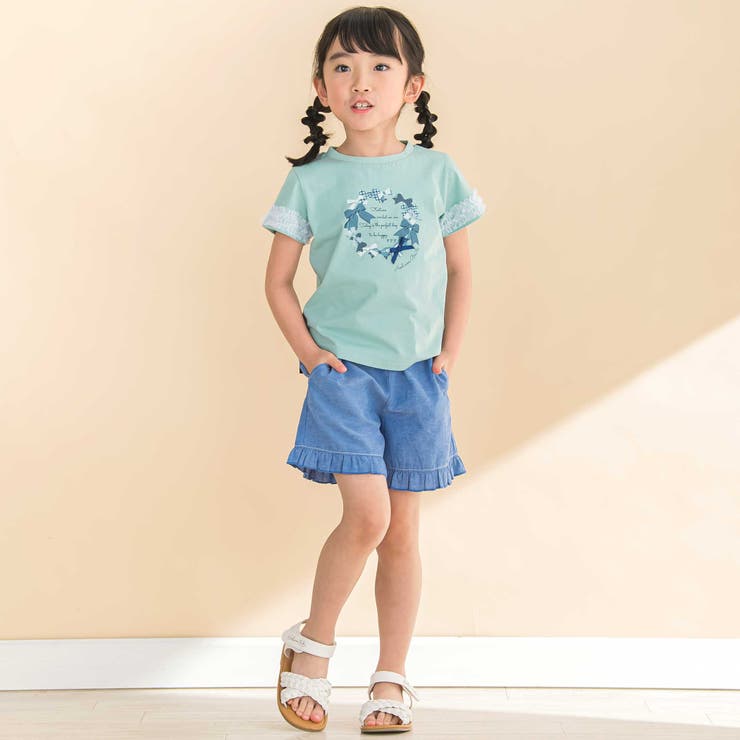 天竺袖フリルリボンプリント半袖Tシャツ(80~130cm) | Noeil aime BeBe | 詳細画像5 