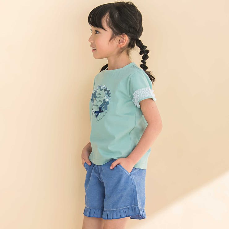 天竺袖フリルリボンプリント半袖Tシャツ(80~130cm) | Noeil aime BeBe | 詳細画像6 