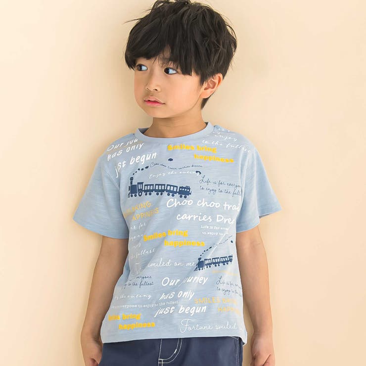 スラブ天竺トレインプリント半袖Tシャツ(80~130cm) | Noeil aime BeBe | 詳細画像1 