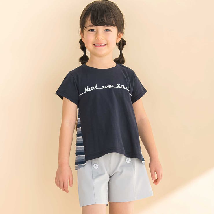 【お揃い】天竺ｘリップルボーダーAライン半袖Tシャツ(80~130cm) | Noeil aime BeBe | 詳細画像3 
