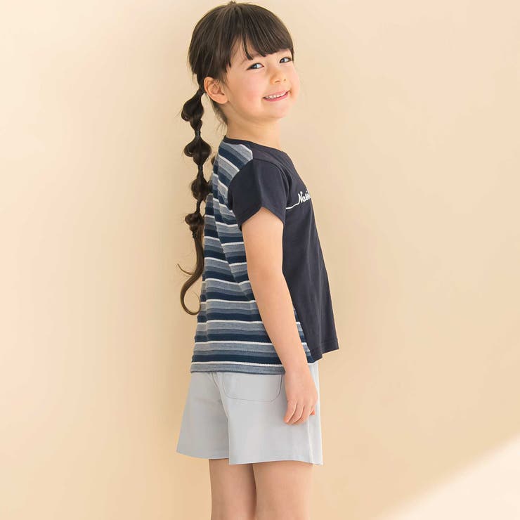 【お揃い】天竺ｘリップルボーダーAライン半袖Tシャツ(80~130cm) | Noeil aime BeBe | 詳細画像5 