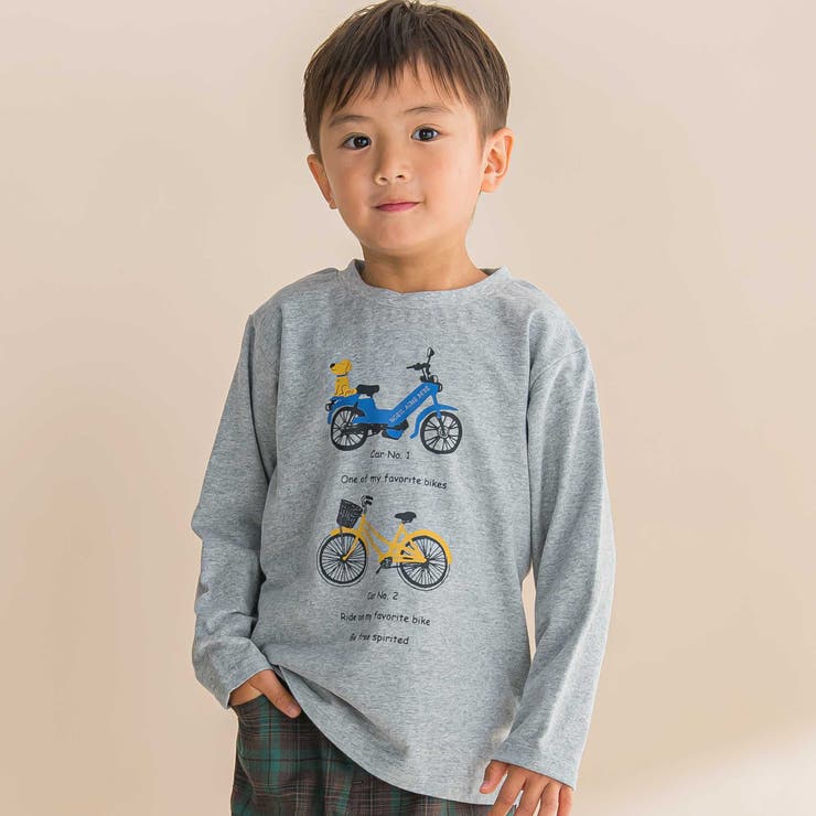 自転車プリント天竺ドロップショルダーＴシャツ(80~130cm) | Noeil aime BeBe | 詳細画像1 