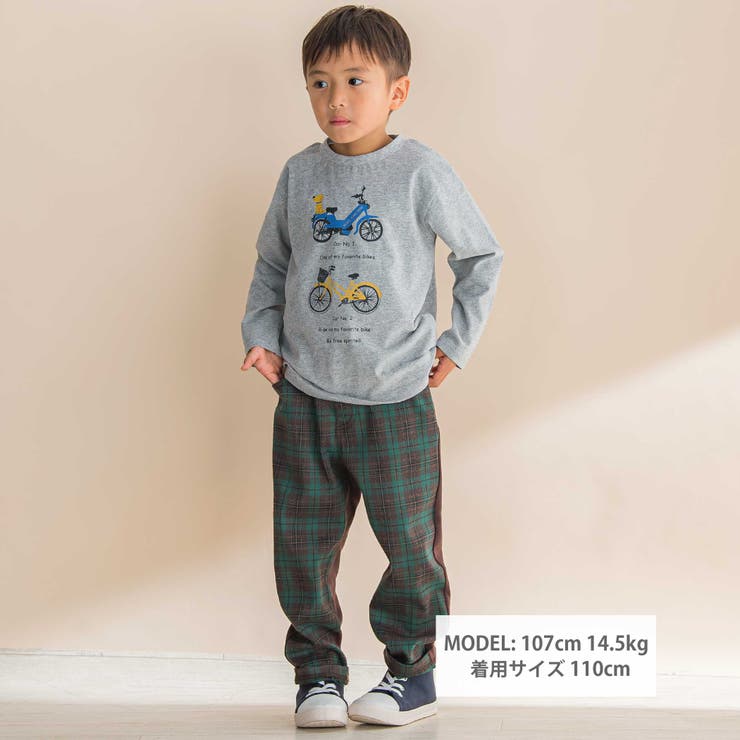 自転車プリント天竺ドロップショルダーＴシャツ(80~130cm) | Noeil aime BeBe | 詳細画像2 