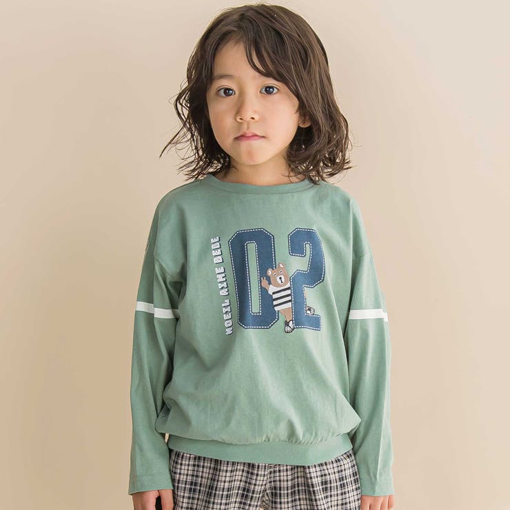 グリーン | ナンバリング天竺ドロップショルダーTシャツ(80~130cm) | Noeil aime BeBe