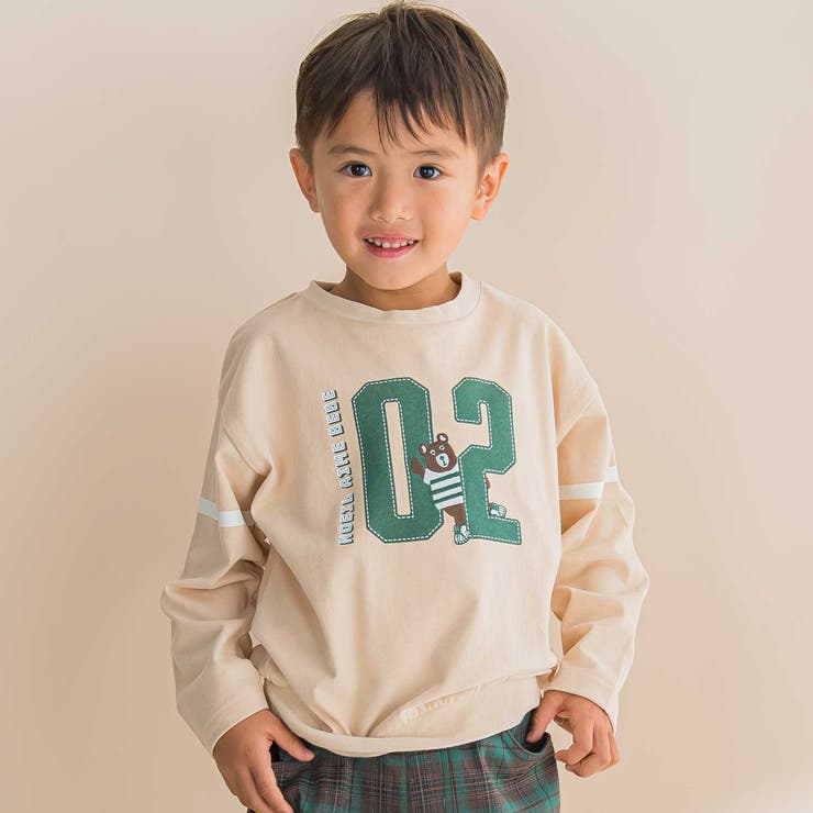 ベージュ | ナンバリング天竺ドロップショルダーTシャツ(80~130cm) | Noeil aime BeBe